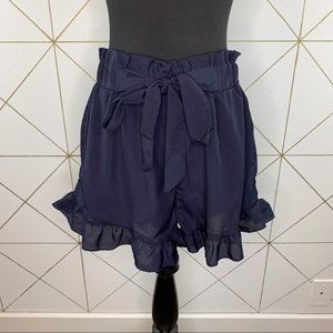 Shein Women’s Ruffle Hem Sheer Tie Front Paperpag Shorts L